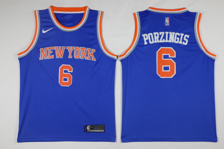 Men New York Knicks 6 Porzingis Blue Game Nike NBA Jerseys